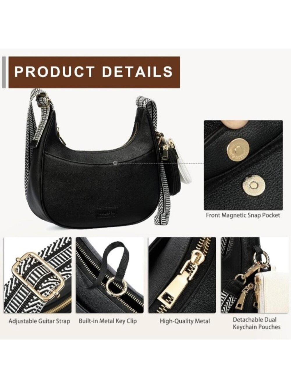 〽️Women's Black Wristlet Phone Mini Purse Small Vegan Leather Crossbody Bags - Picture 3 of 6